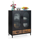 Aparador Industrial de Cocina con Puertas de Vidrio Templado - Negro