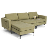 Sofá modular seccional en forma de L de 3 asientos con chaise reversible y 2 puertos USB - Verde