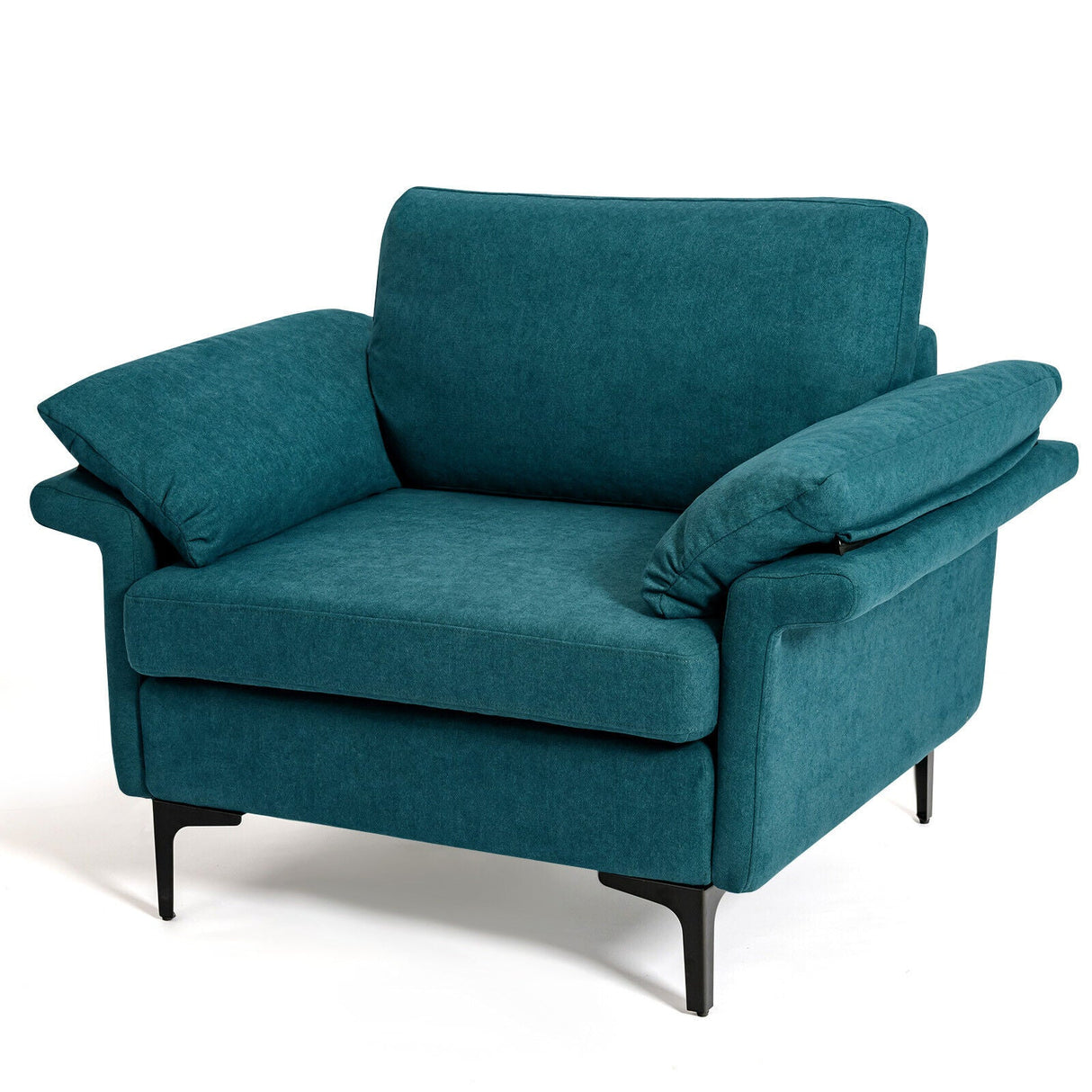 Sillón moderno de tela con muelles distribuidos originales y cojines en los reposabrazos