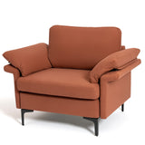 Sillón moderno de tela con muelles distribuidos originales y cojines en los reposabrazos