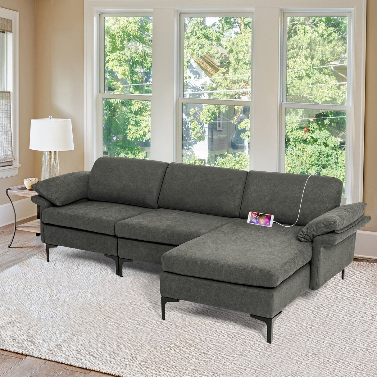 Sofá seccional modular extra grande en forma de L con chaise reversible para 4-5 personas