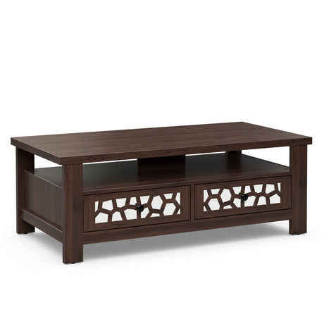 Mesa de centro de 3 niveles con 2 cajones y 5 patas de apoyo