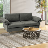 Sofá biplaza moderno de tela con patas de metal y almohadas en los reposabrazos
