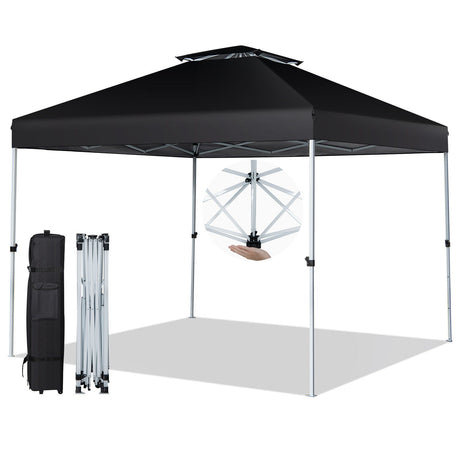 Carpa Cenador Pop-up de 2 Niveles de 3 x 3 metros con Bolsa de Transporte con Ruedas - Negro