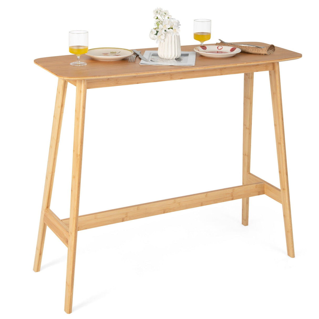 Mesa Alta de Bambú de 48 Pulgadas, Mesa de Consola de Comedor Tipo Bar-Natural