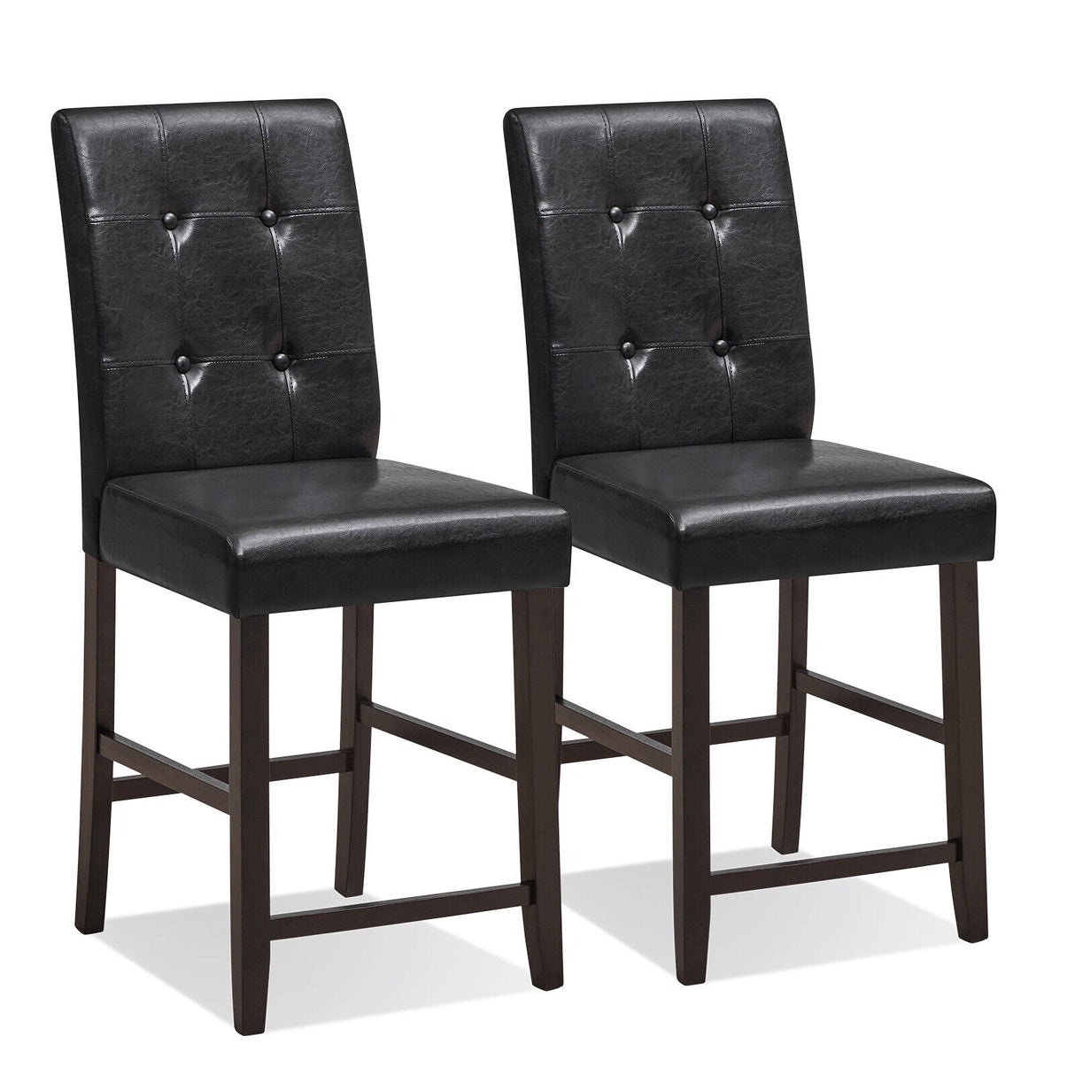 Juego de 2 taburetes de bar con patas de madera de caucho y respaldo capitoné