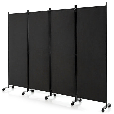 Separador de ambientes plegable de 4 paneles de 1,8 metros, biombo con ruedas bloqueables