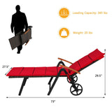Tumbona plegable de mimbre para patio con ruedas - Roja