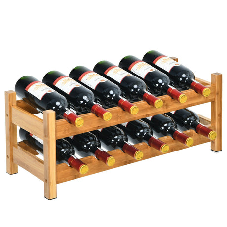 Estante de almacenamiento de bambú de 2 niveles para 12 botellas de vino