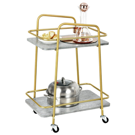 Carro de cocina rodante de 2 niveles con estructura de acero y ruedas con freno-Gris