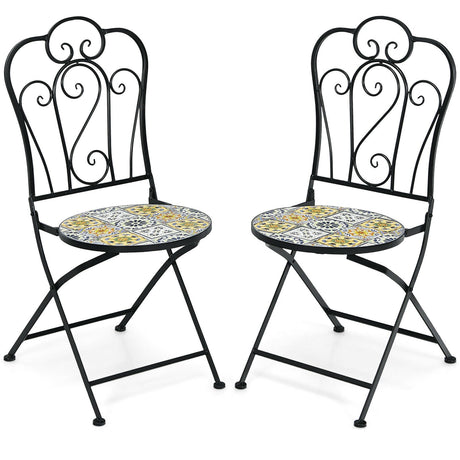 Sillas de bistró plegables de mosaico de 2 piezas con asiento de azulejos de cerámica