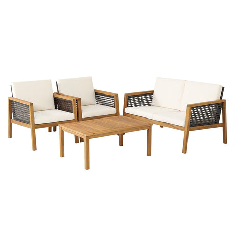 Juego de muebles de ratán para patio de 4 piezas con cojines extraíbles