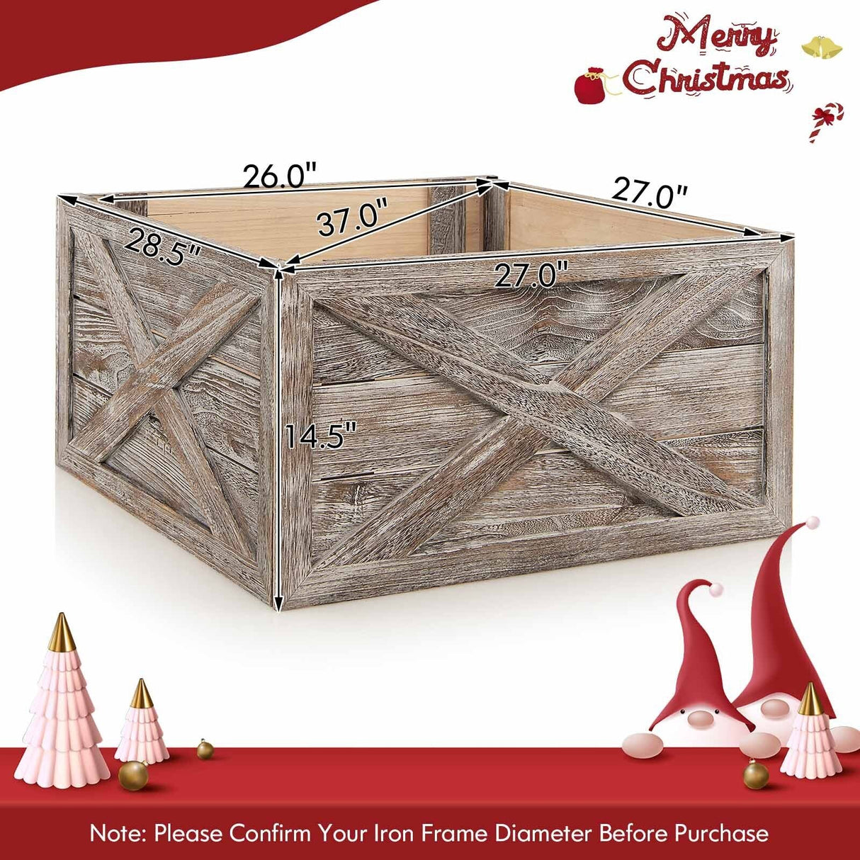 Caja de madera para el tronco del árbol de 28.5 pulgadas para uso en interiores y exteriores