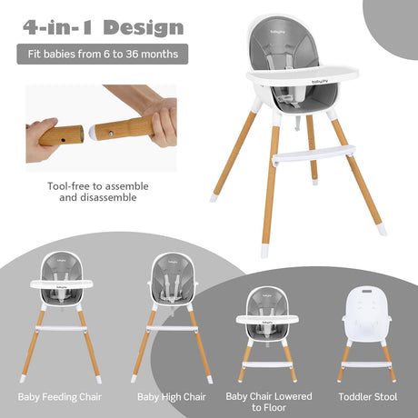 Silla alta convertible 4 en 1 para bebés, silla de alimentación infantil con bandeja ajustable