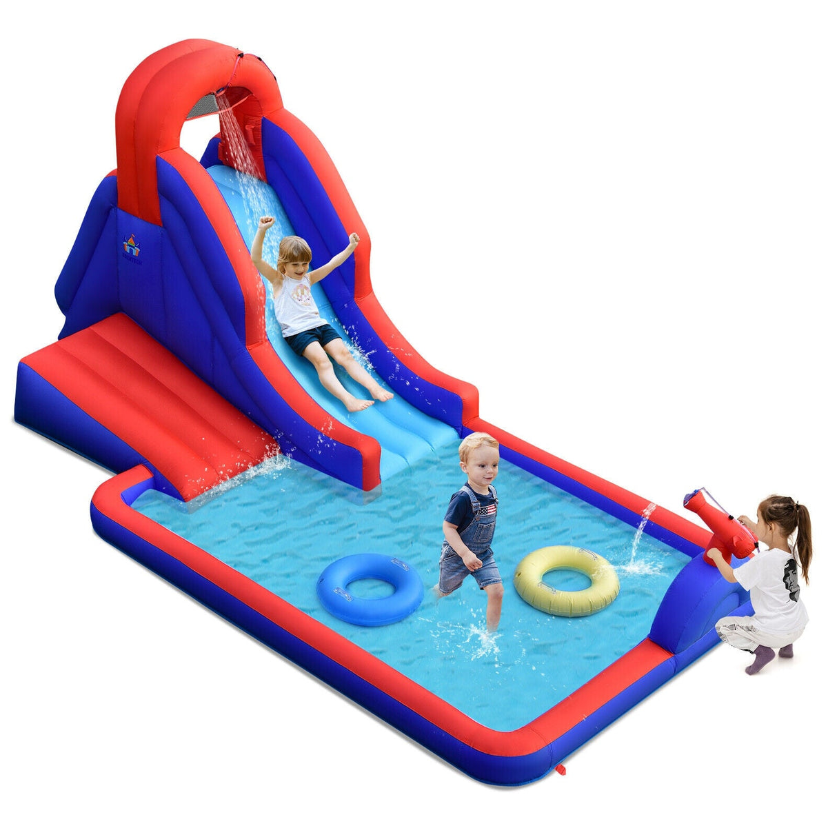 Tobogán de agua inflable 5 en 1 con muro de escalada