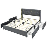 Base de cama tapizada tamaño matrimonial/queen con 4 cajones de almacenamiento
