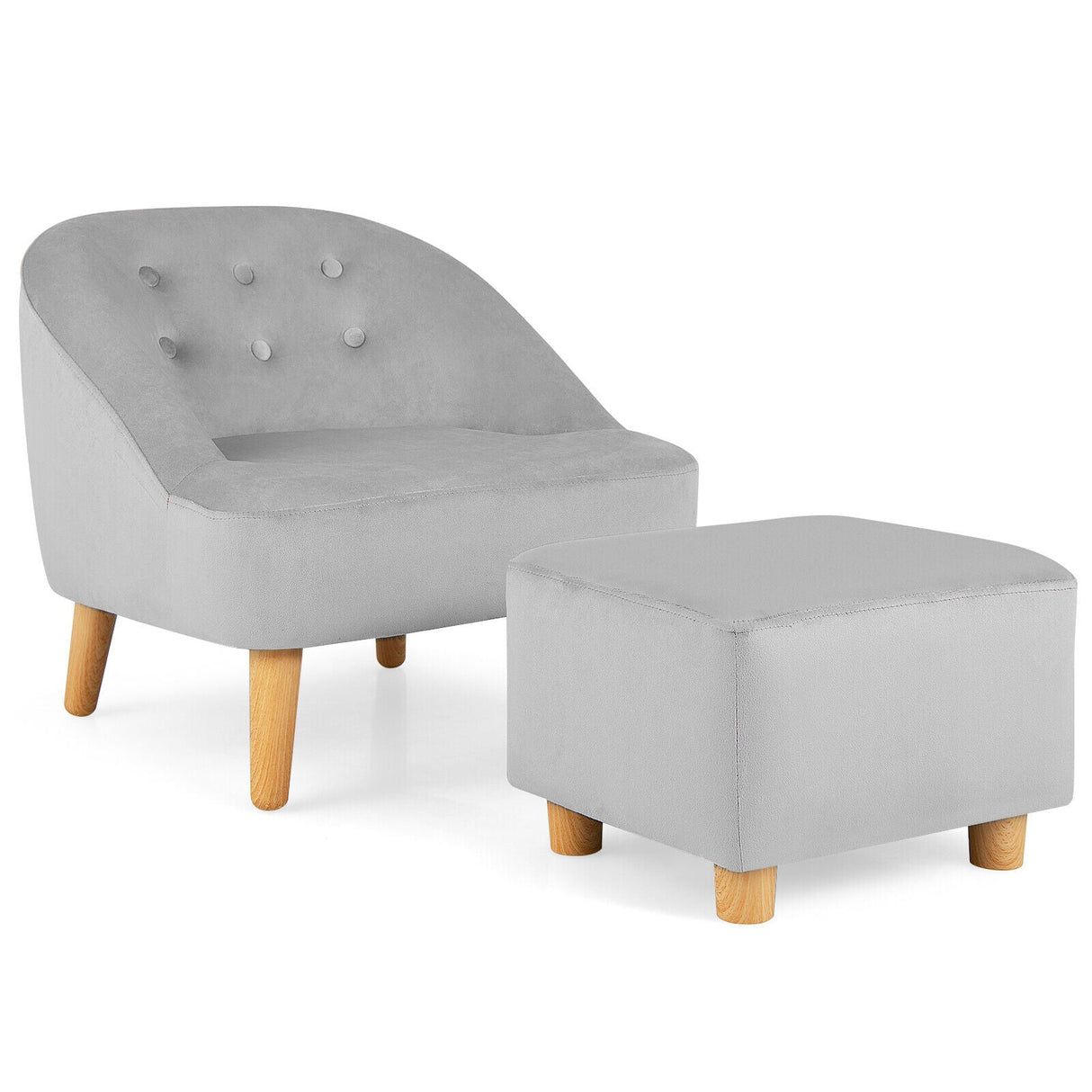 Sillón Sofá Infantil Tapizado en Terciopelo Suave con Otomana