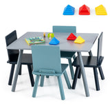 Set de Muebles de Actividad de Madera de 5 Piezas para Niños con Bloques de Construcción - Azul