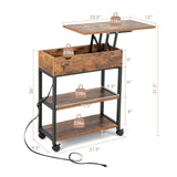 Mesa auxiliar elevable con estación de carga y ruedas universales - Marrón rústico