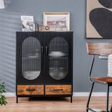 Aparador Industrial de Cocina con Puertas de Vidrio Templado - Negro