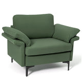 Sillón moderno de tela con muelles distribuidos originales y cojines en los reposabrazos