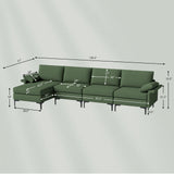Extra Large L-shaped Sectional Sofa with Reversible Chaise and 2 USB Ports for 4-5 People