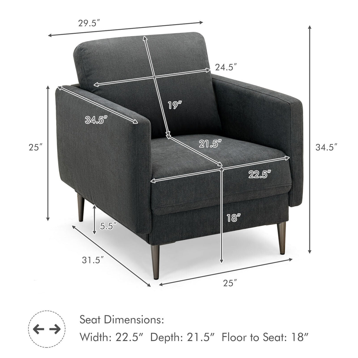 Sillón decorativo moderno tapizado con cojín de respaldo extraíble