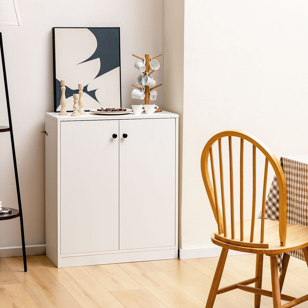 Mueble Bajo de Almacenamiento de 2 Puertas con Estante de 3 Niveles - Blanco