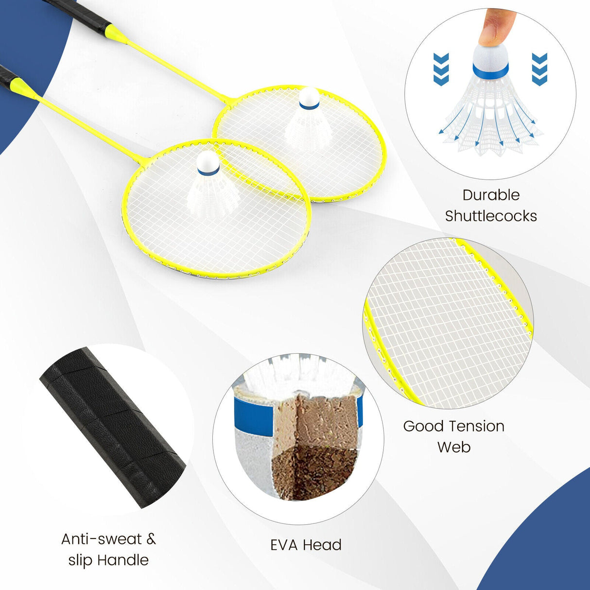 Set de bádminton portátil para deportes al aire libre con 2 volantes
