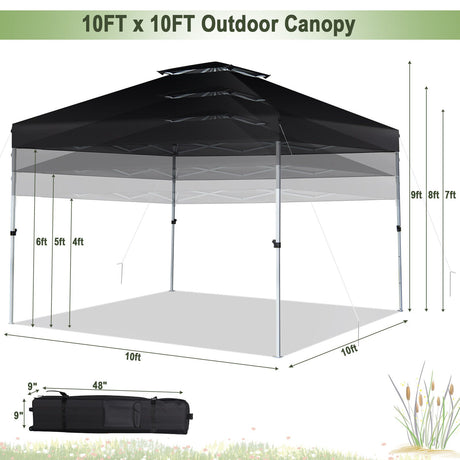 Carpa Cenador Pop-up de 2 Niveles de 3 x 3 metros con Bolsa de Transporte con Ruedas - Negro