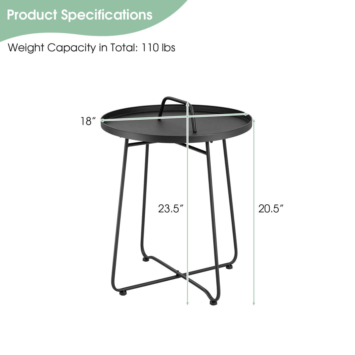 Outdoor Metal Patio End Side Table Weather Resistant with Handle