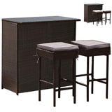 Juego de comedor de 3 piezas para patio de mimbre de ratán con mesa y taburetes - Turquesa