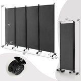 4-Panel Folding Room Divider 6 Feet Rolling Privacy Screen with Lockable Wheels