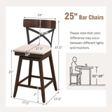 Juego de 2 taburetes de bar giratorios de madera con asiento acolchado y respaldo en X abierto