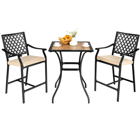 Juego de bar para patio de 3 piezas con 2 taburetes y 1 mesa cuadrada