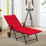 Tumbona plegable de mimbre para patio con ruedas - Roja