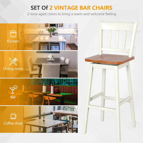 Juego de 2 taburetes de bar giratorios de 30.5 pulgadas con giro de 360°