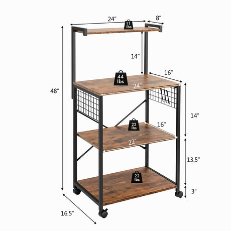 Estantería de cocina de 4 niveles con ruedas