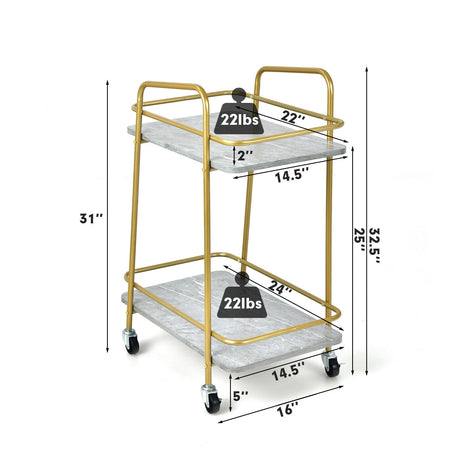 Carro de cocina rodante de 2 niveles con estructura de acero y ruedas con freno-Gris