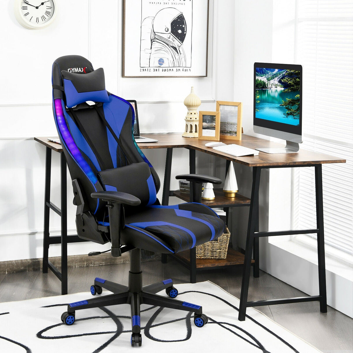 Silla Gamer Ajustable Giratoria para Computadora con Luces LED Dinámicas