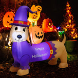 Dachshund inflable de Halloween de 5 pies de largo con calabaza