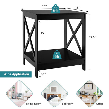 Mesa auxiliar de 2 niveles con diseño en forma de X y 4 patas sólidas