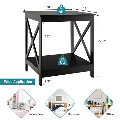 Mesa auxiliar de 2 niveles con diseño en forma de X y 4 patas sólidas
