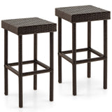2 Pieces Patio Rattan Wicker Bar Stool Chairs-Brown