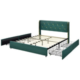 Full/Queen Size Upholstered Bed Frame with 4 Drawers-Green