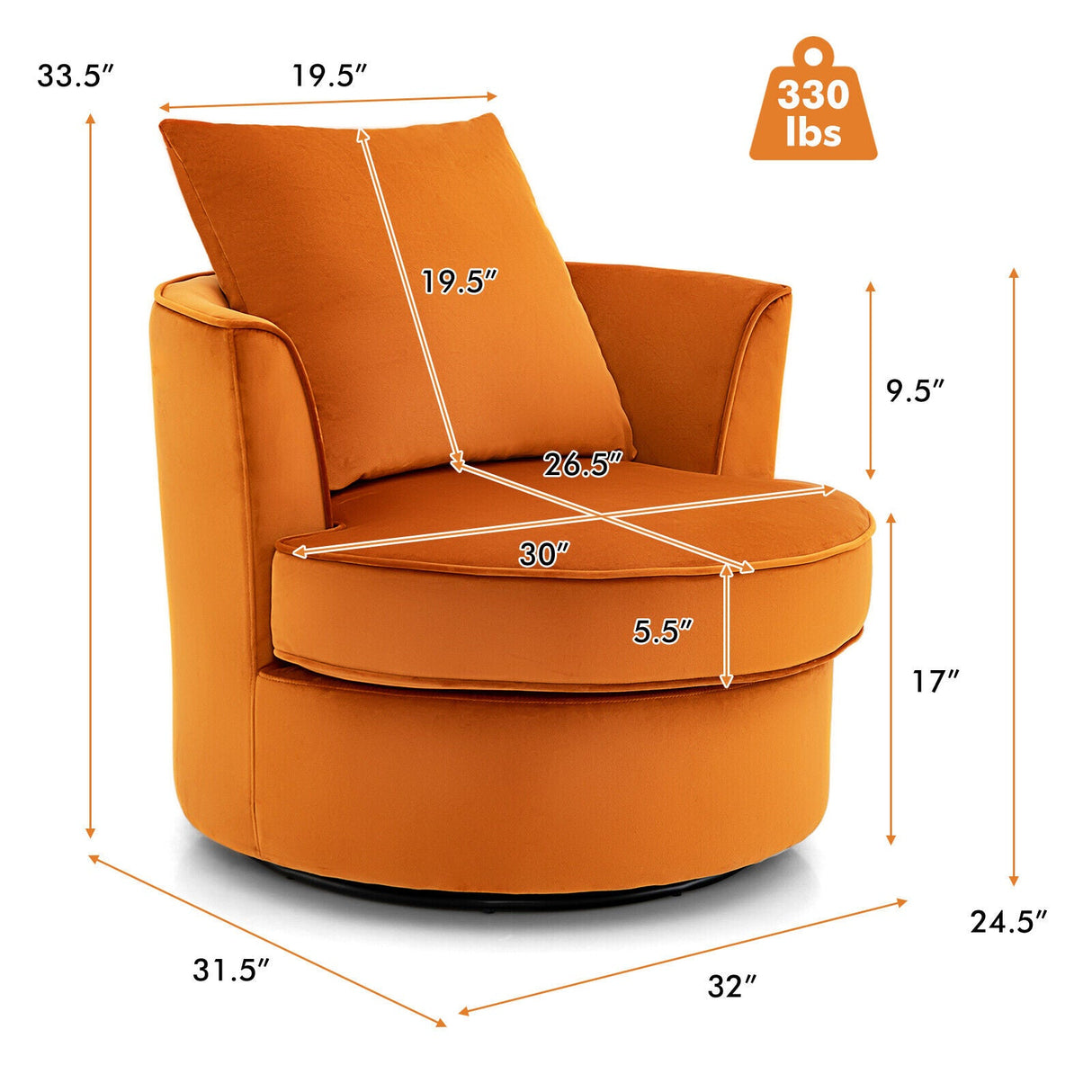 Sillón giratorio moderno 360° sin necesidad de montaje - Naranja