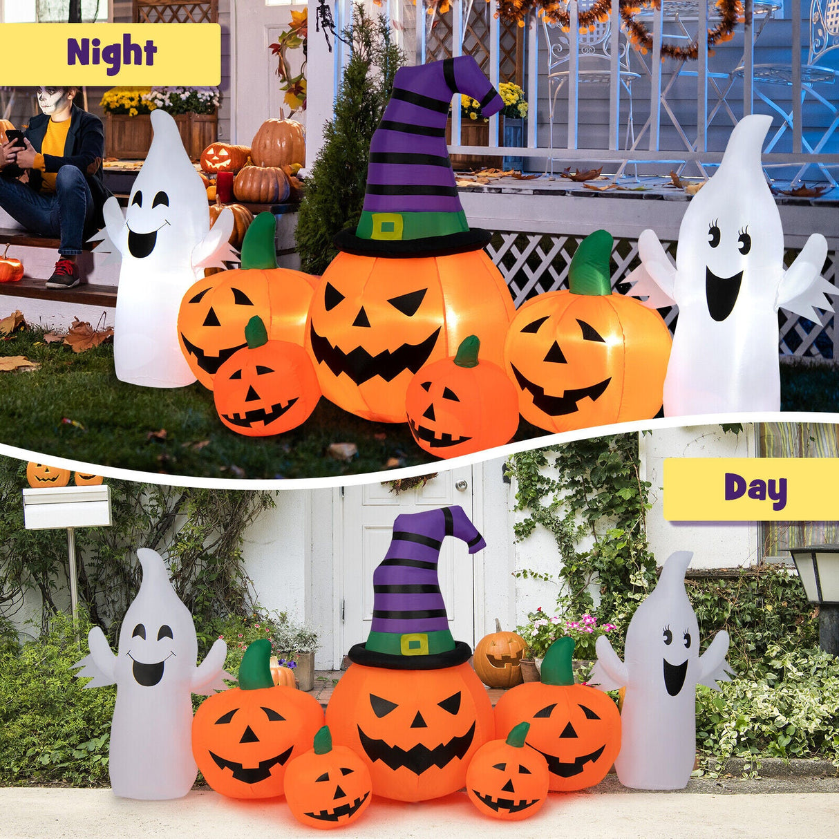 Calabazas Hinchables de Halloween de 2.74 metros de Largo con 2 Fantasmas