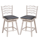360° Swivel Bar Stools with Rubber Wood Frame and Ergonomic Backrest and Footrest