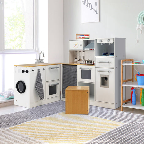 Juego de cocina infantil de madera de 2 piezas con luz y sonido
