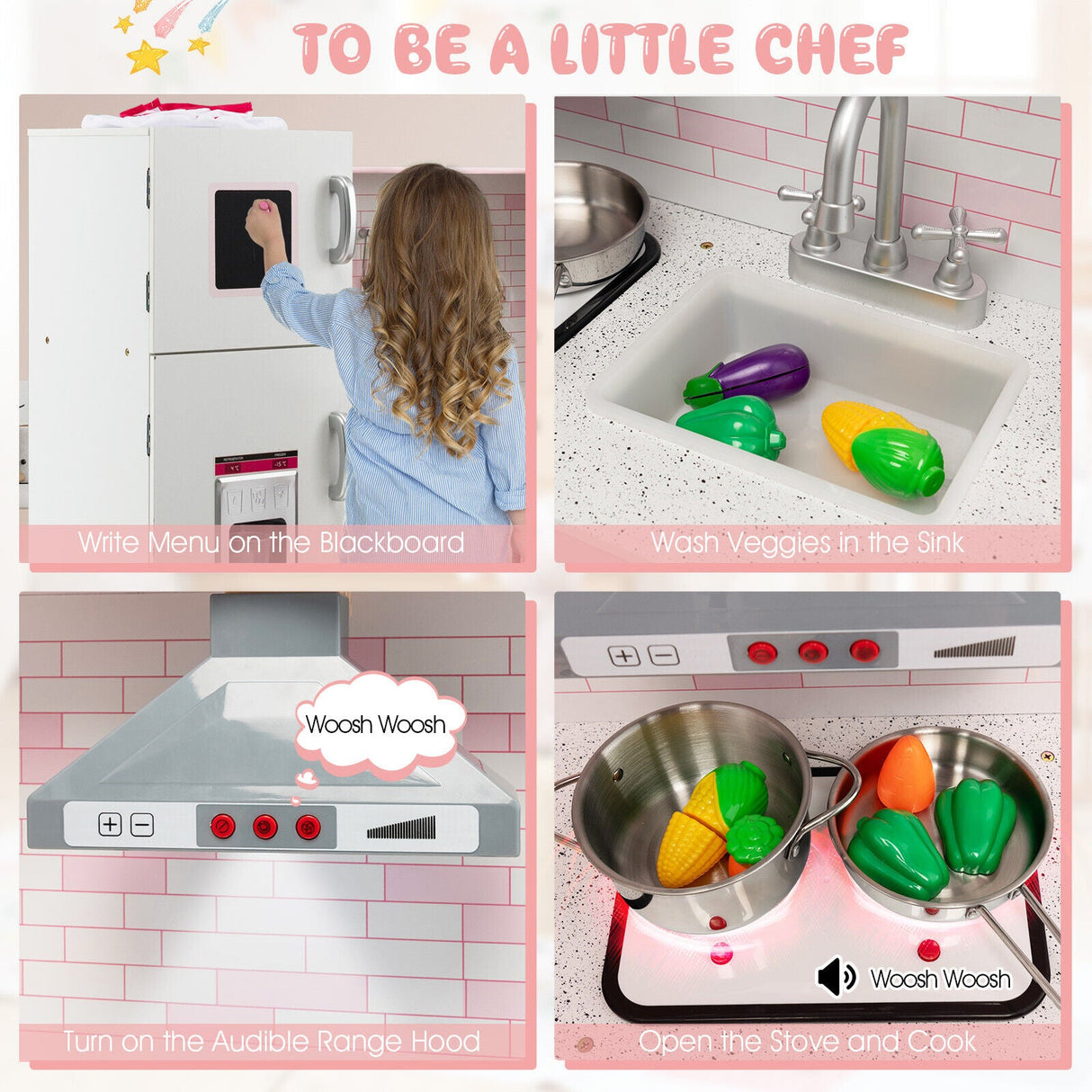 Juego de cocina de esquina de madera con sonido y luz